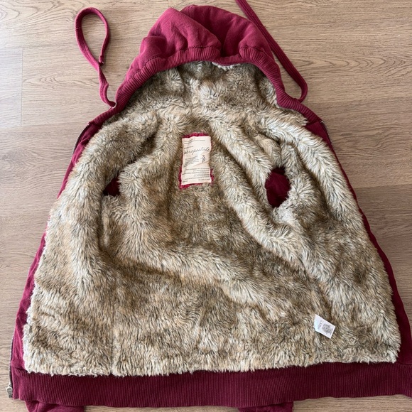 Aeropostale Y2K Vintage Burgundy Zip Up Hoodie Jacket Faux Fur Lining Size Small - Picture 12 of 15